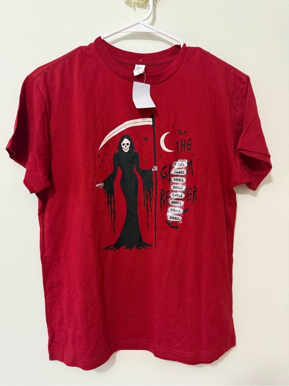 Red Short Sleeve Tee with Grim Reaper Graphic